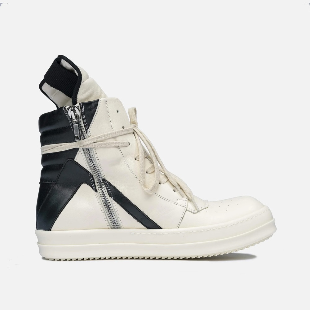 Rick Owens Black and White High-Top Sneakers